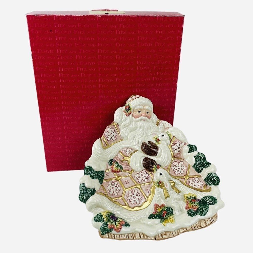 Vintage 1990s Fitz and Floyd Snowy Woods Santa Serving Plate 19/1222 Christmas